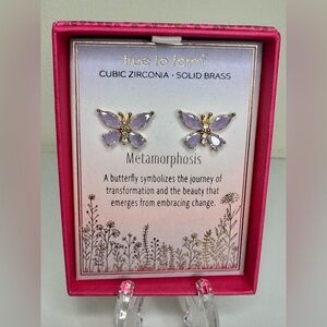Butterfly earrings cubic zirconia lavender